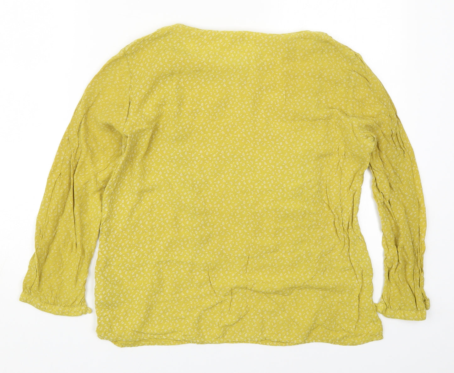 H&M Womens Yellow Floral Viscose Basic Blouse Size 10 Round Neck