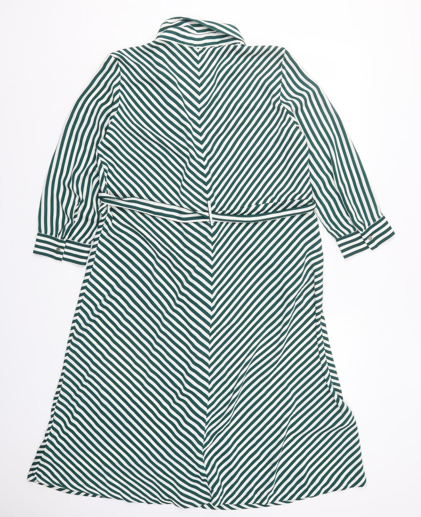 H&M Womens Green Tie Dye Polyester Shirt Dress  Size 12  Collared Button
