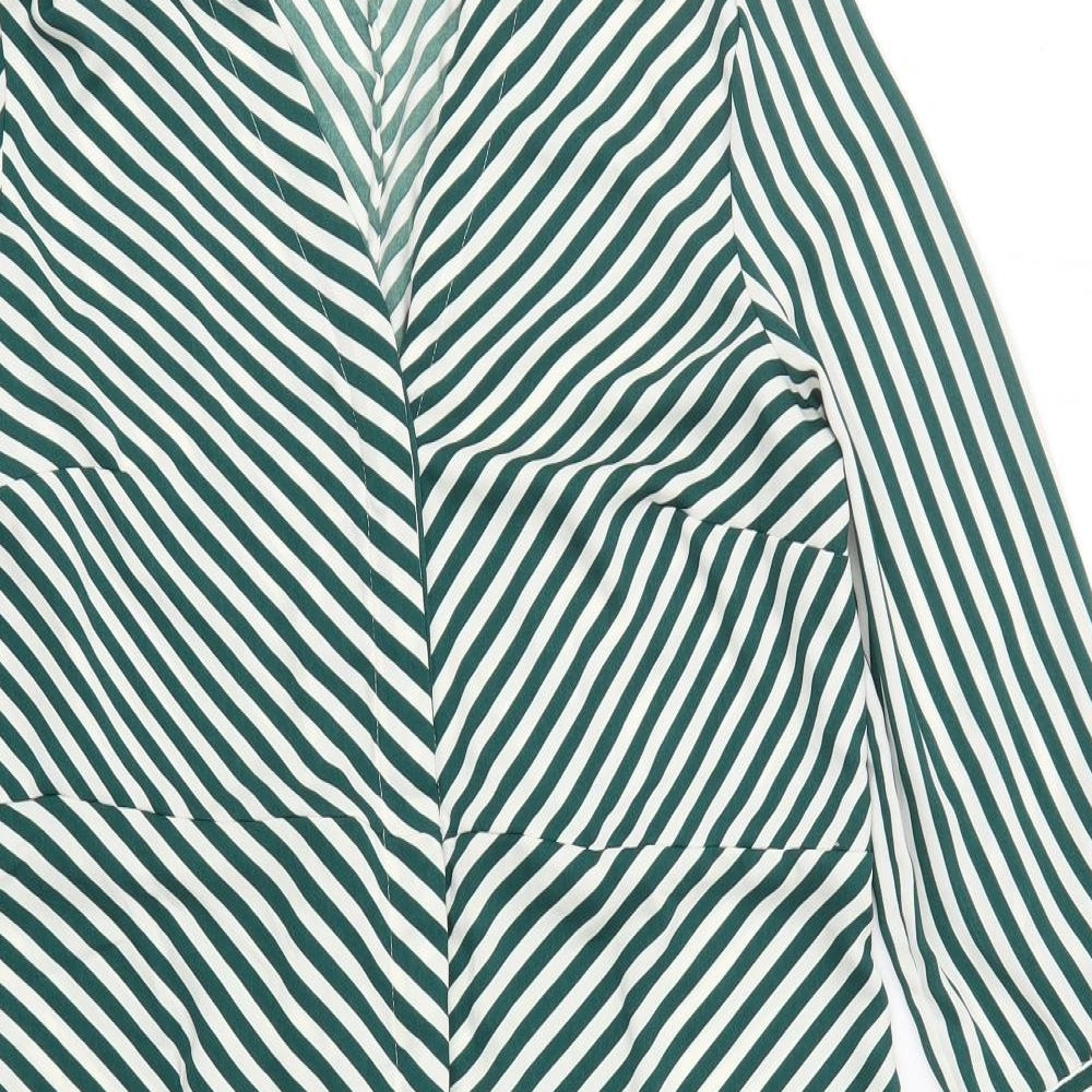 H&M Womens Green Tie Dye Polyester Shirt Dress  Size 12  Collared Button