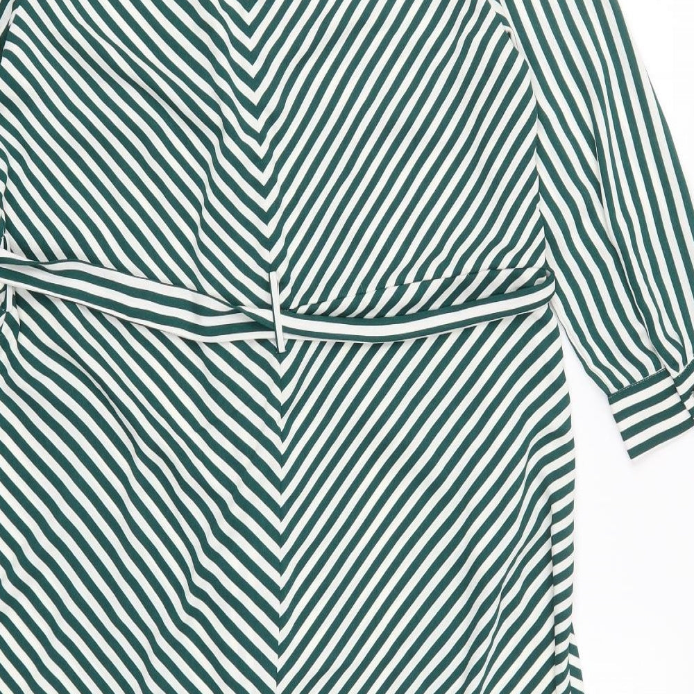 H&M Womens Green Tie Dye Polyester Shirt Dress  Size 12  Collared Button