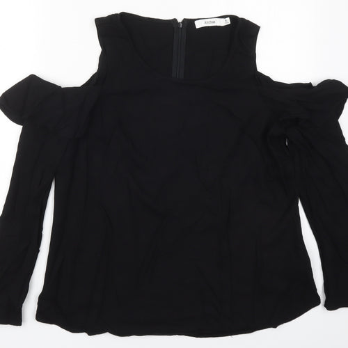 Just Fab Womens Black  Viscose Basic Blouse Size XL Round Neck
