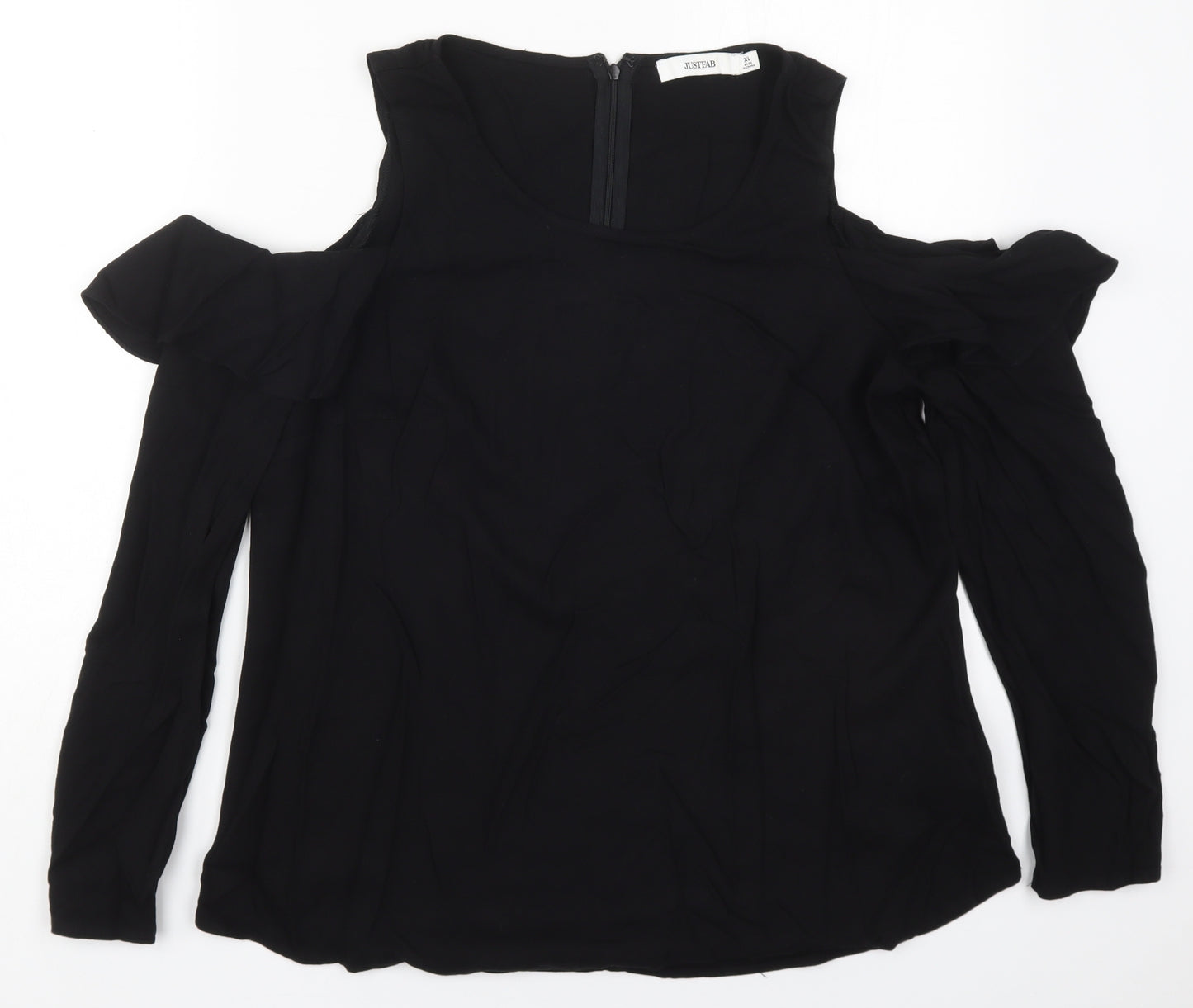 Just Fab Womens Black  Viscose Basic Blouse Size XL Round Neck