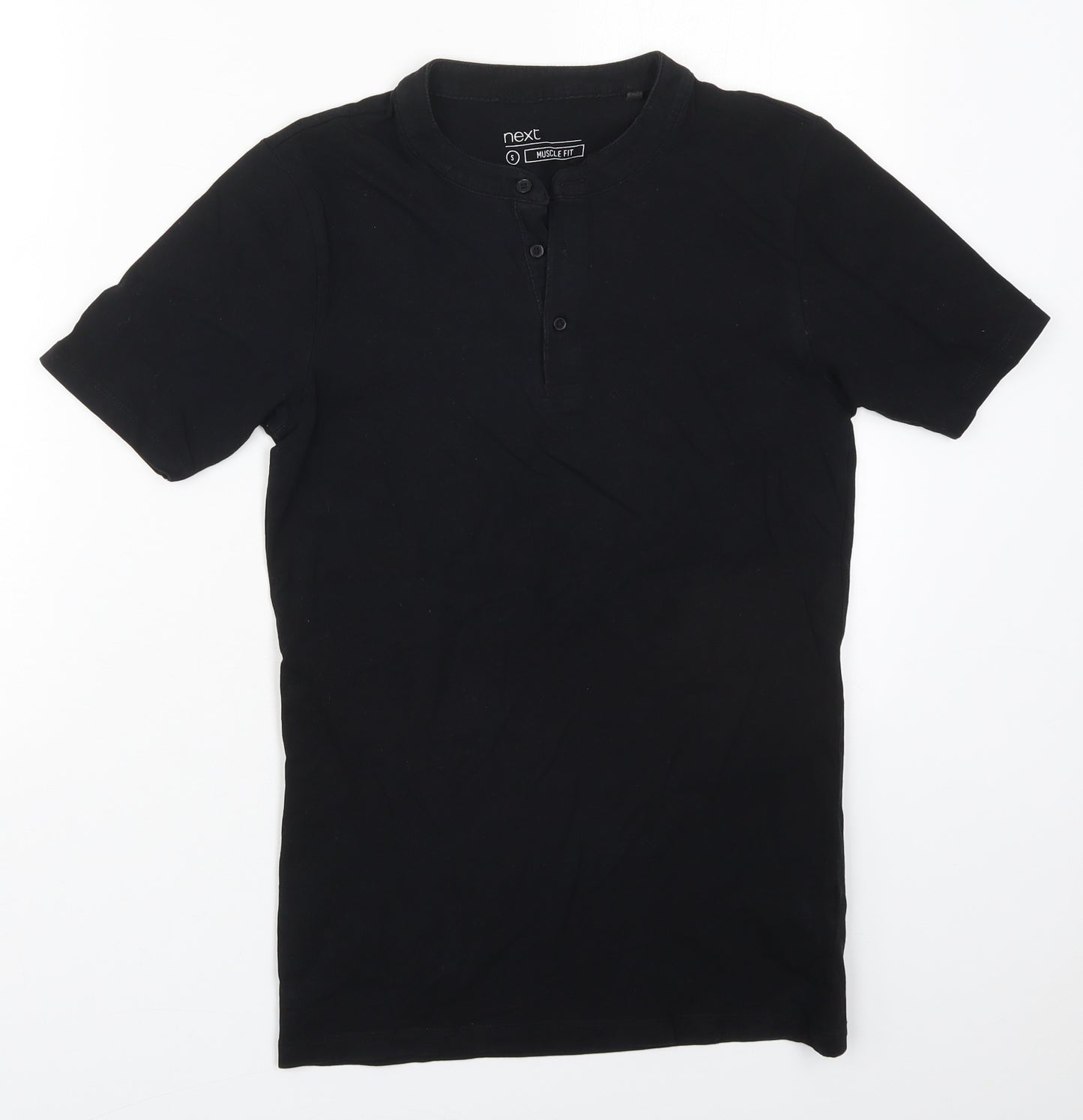 NEXT Mens Black  Cotton  T-Shirt Size S Henley