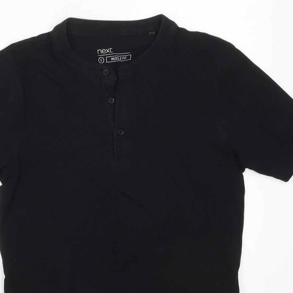 NEXT Mens Black  Cotton  T-Shirt Size S Henley