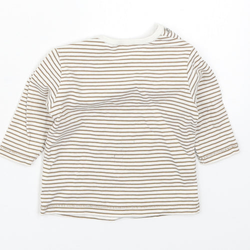 NEXT Boys Brown Striped Cotton Basic T-Shirt Size 0-3 Months Round Neck Button - Bear