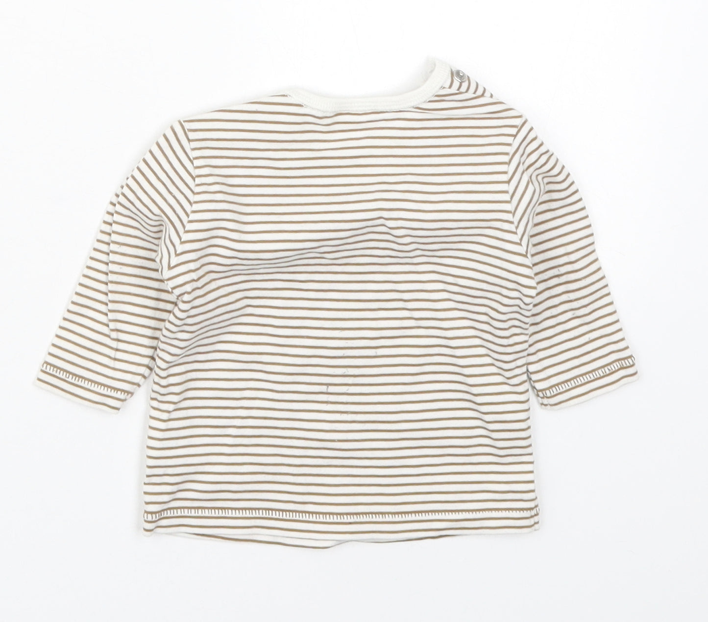 NEXT Boys Brown Striped Cotton Basic T-Shirt Size 0-3 Months Round Neck Button - Bear