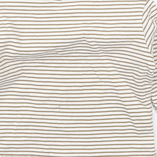 NEXT Boys Brown Striped Cotton Basic T-Shirt Size 0-3 Months Round Neck Button - Bear