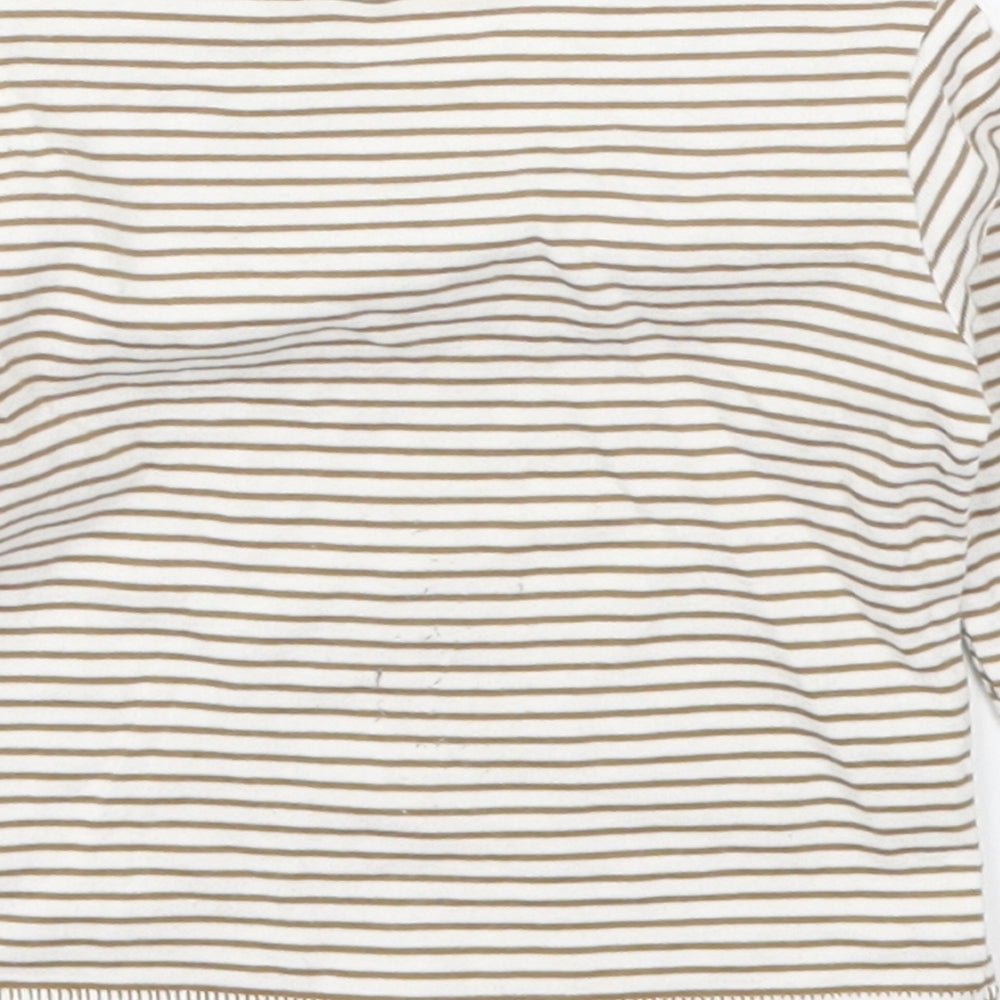 NEXT Boys Brown Striped Cotton Basic T-Shirt Size 0-3 Months Round Neck Button - Bear