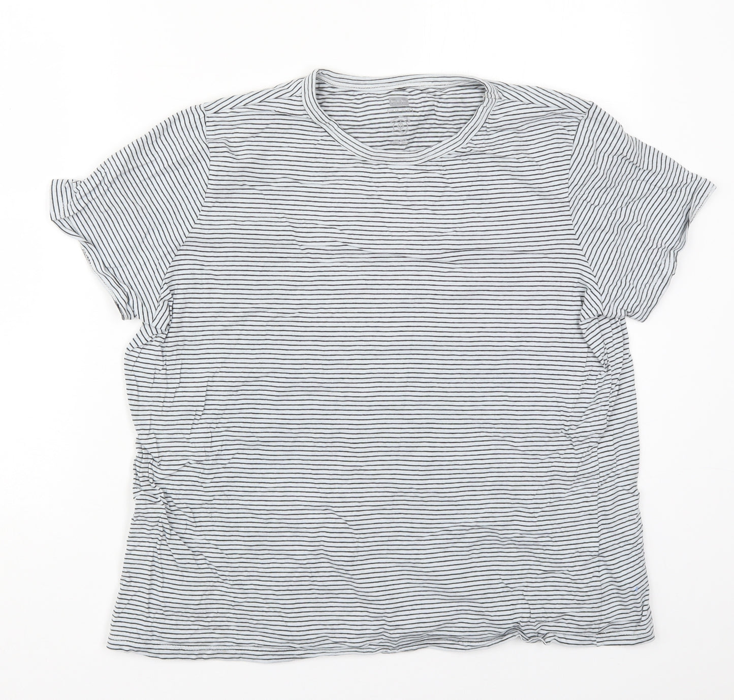 F&F Womens Grey Striped Cotton Basic T-Shirt Size 18 Crew Neck