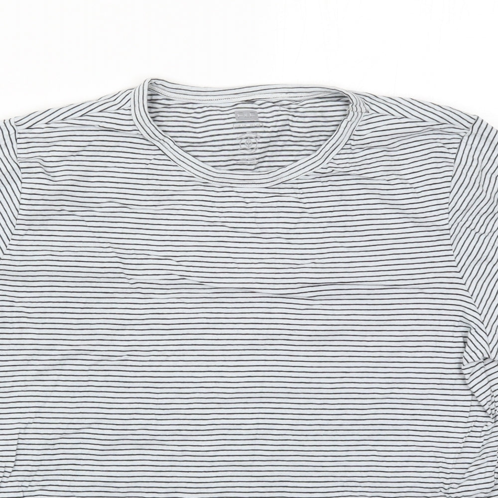 F&F Womens Grey Striped Cotton Basic T-Shirt Size 18 Crew Neck