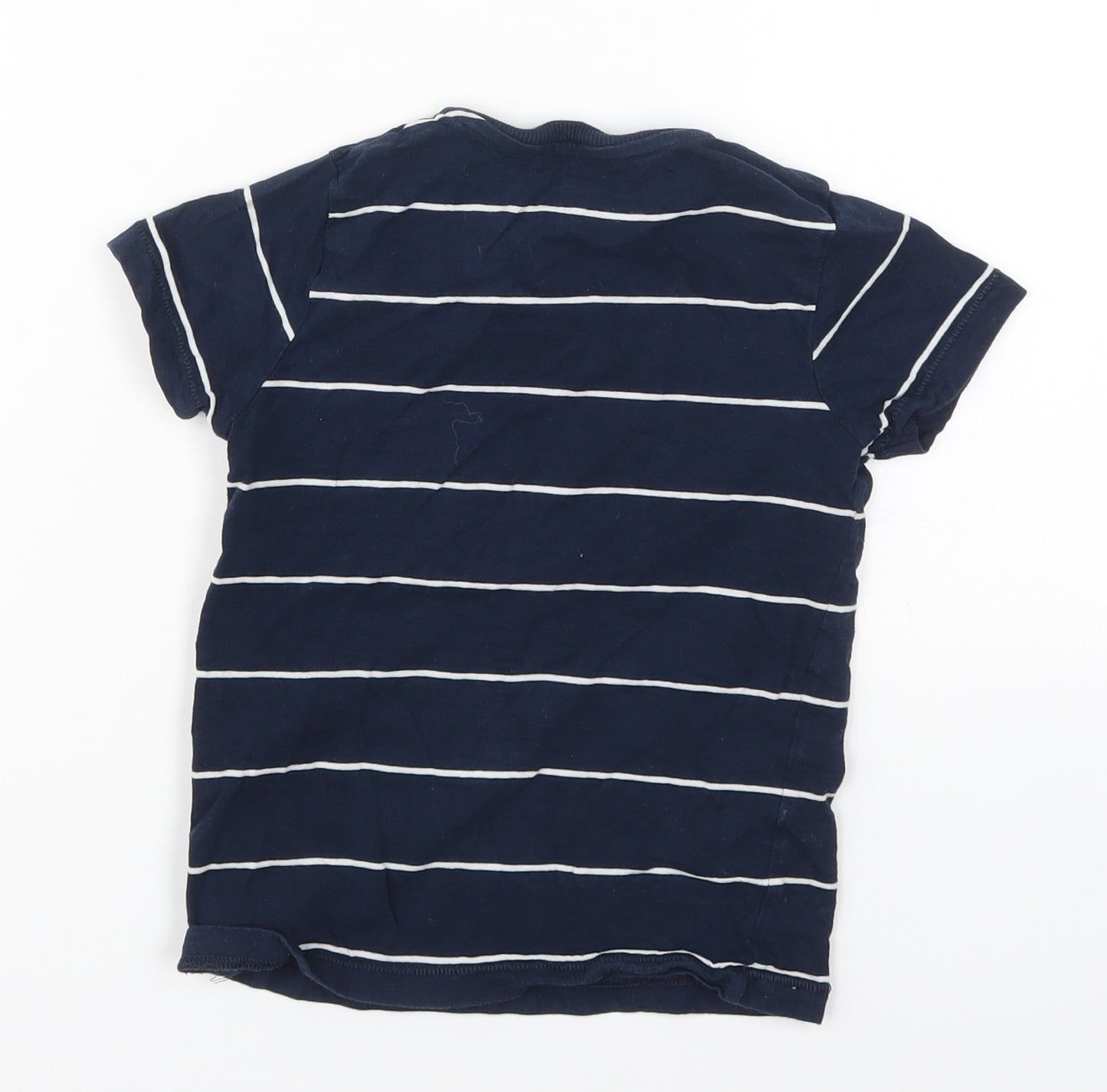 Marks and Spencer Boys Blue Striped Cotton Basic T-Shirt Size 4-5 Years Crew Neck Pullover