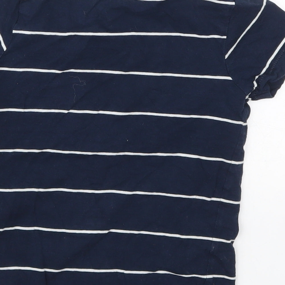 Marks and Spencer Boys Blue Striped Cotton Basic T-Shirt Size 4-5 Years Crew Neck Pullover