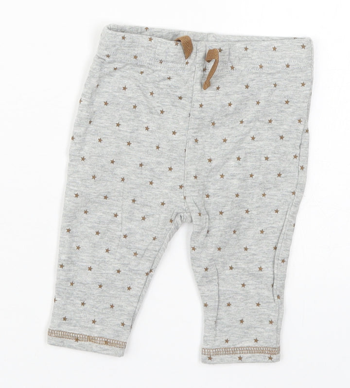 NEXT Baby Grey Geometric Cotton Sweatpants Trousers Size 0-3 Months Drawstring - Stars