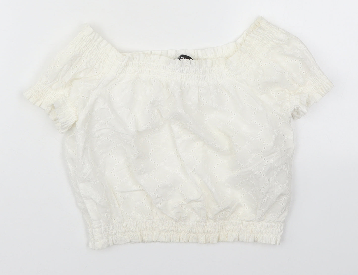 H&M Womens White  Cotton Basic T-Shirt Size 4 Off the Shoulder