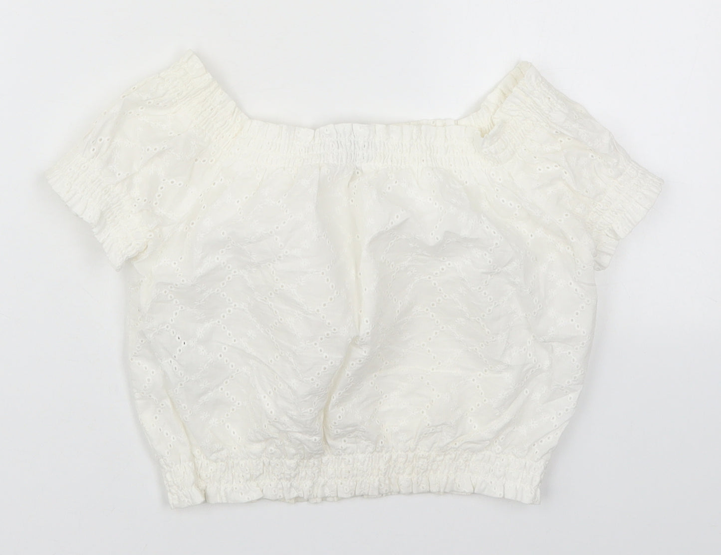 H&M Womens White  Cotton Basic T-Shirt Size 4 Off the Shoulder