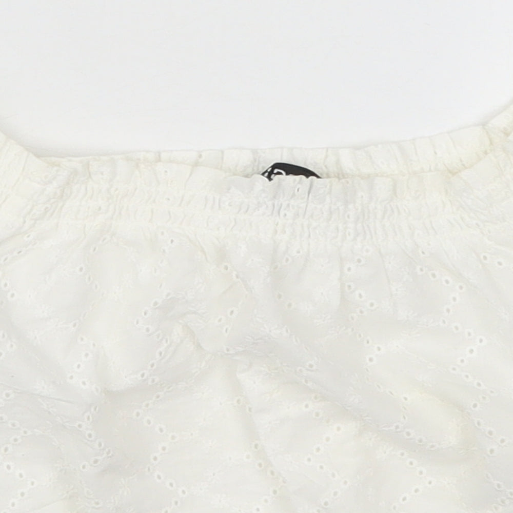 H&M Womens White  Cotton Basic T-Shirt Size 4 Off the Shoulder