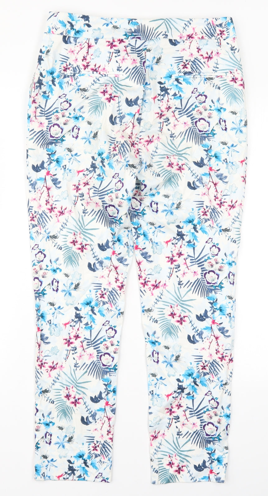 Warehouse Womens Multicoloured Floral Cotton Trousers  Size 10 L26.5 in Regular Hook & Eye
