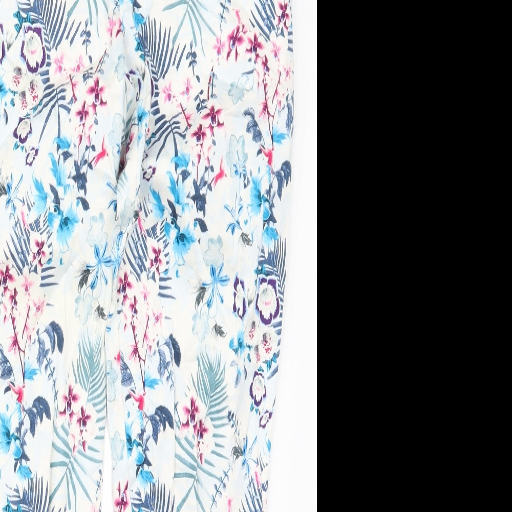 Warehouse Womens Multicoloured Floral Cotton Trousers  Size 10 L26.5 in Regular Hook & Eye