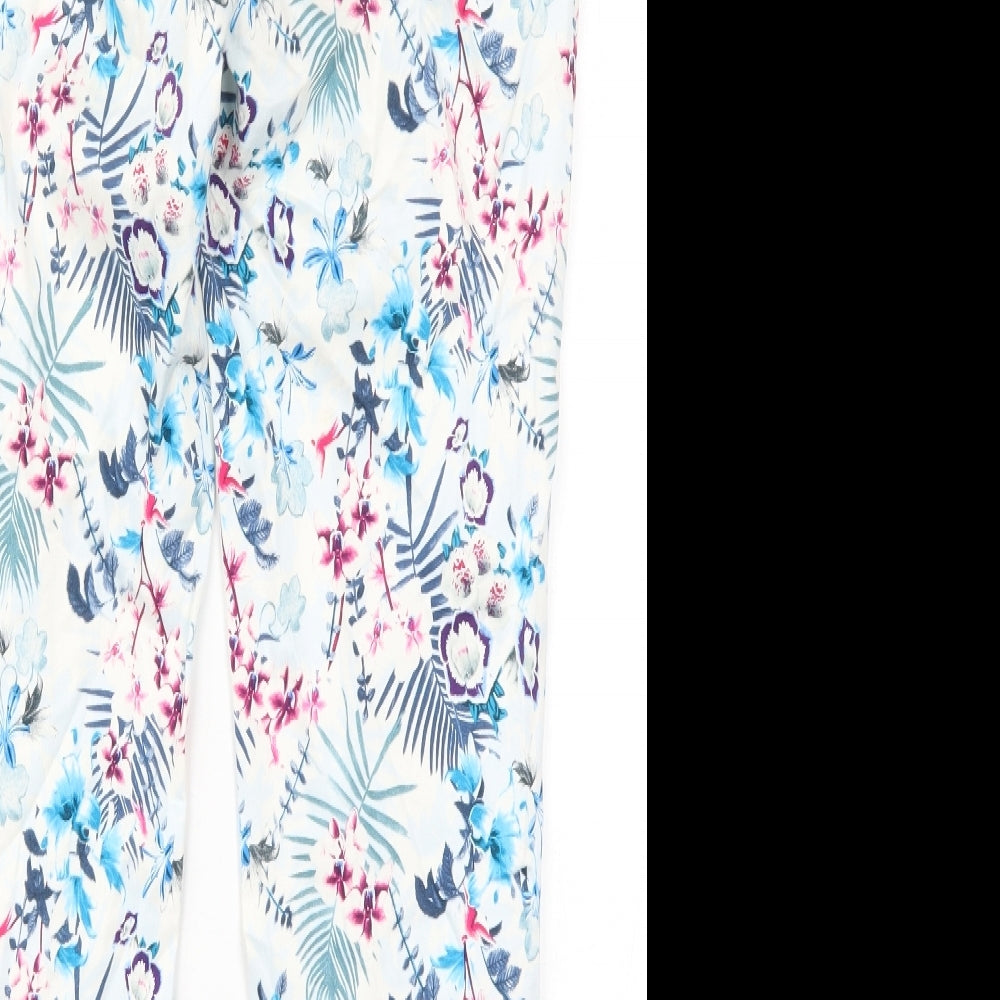 Warehouse Womens Multicoloured Floral Cotton Trousers  Size 10 L26.5 in Regular Hook & Eye