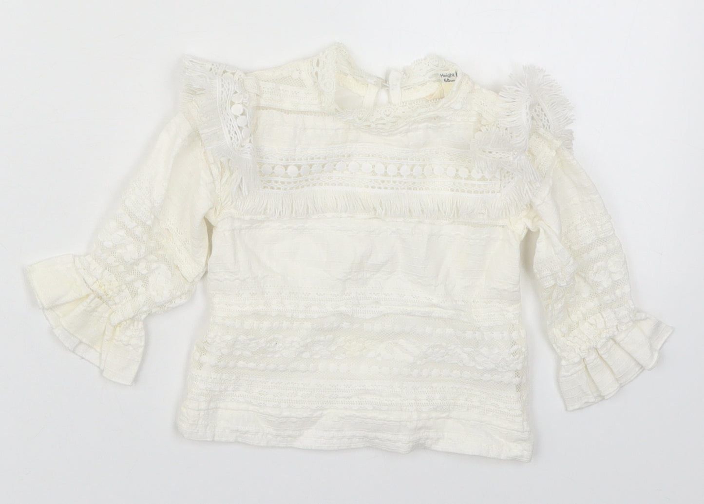 River Island Girls White  Cotton Basic Blouse Size 3-6 Months Round Neck Button