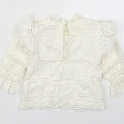 River Island Girls White  Cotton Basic Blouse Size 3-6 Months Round Neck Button