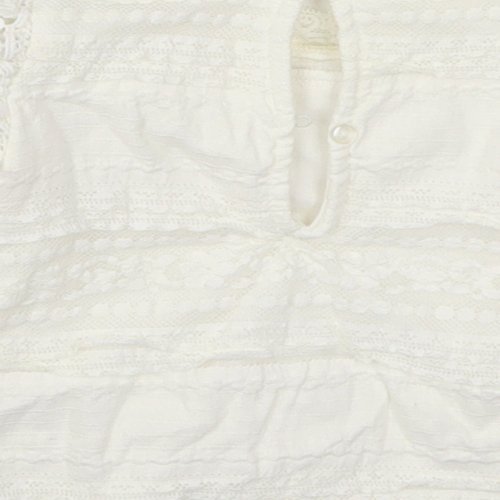 River Island Girls White  Cotton Basic Blouse Size 3-6 Months Round Neck Button
