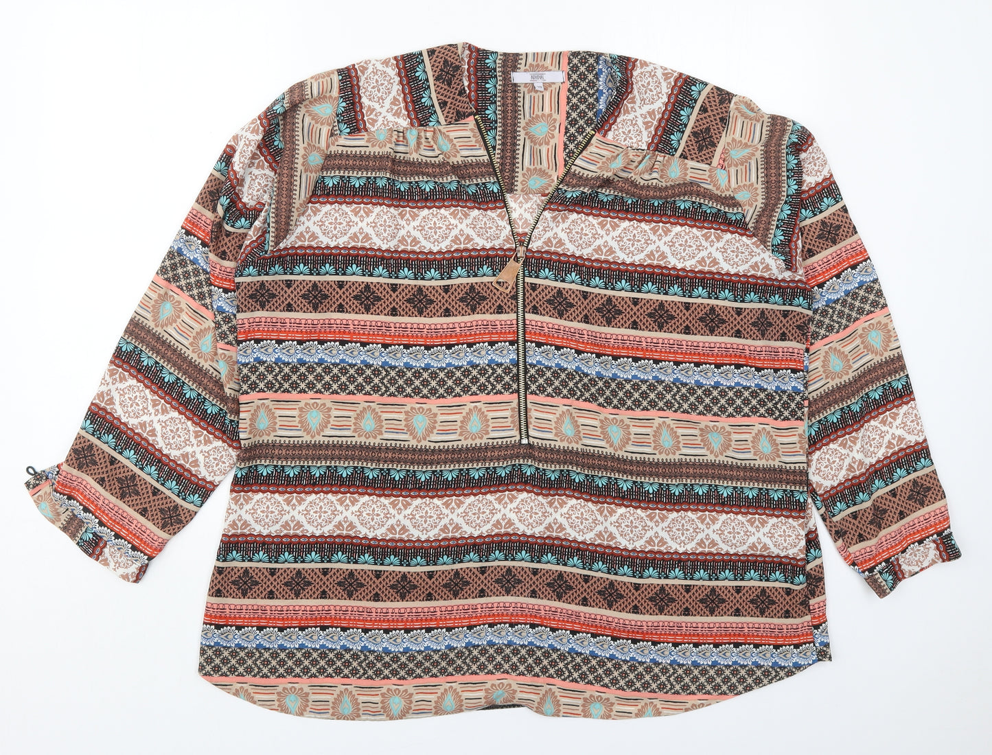 Individual Womens Multicoloured Geometric Polyester Basic Blouse Size 18 V-Neck
