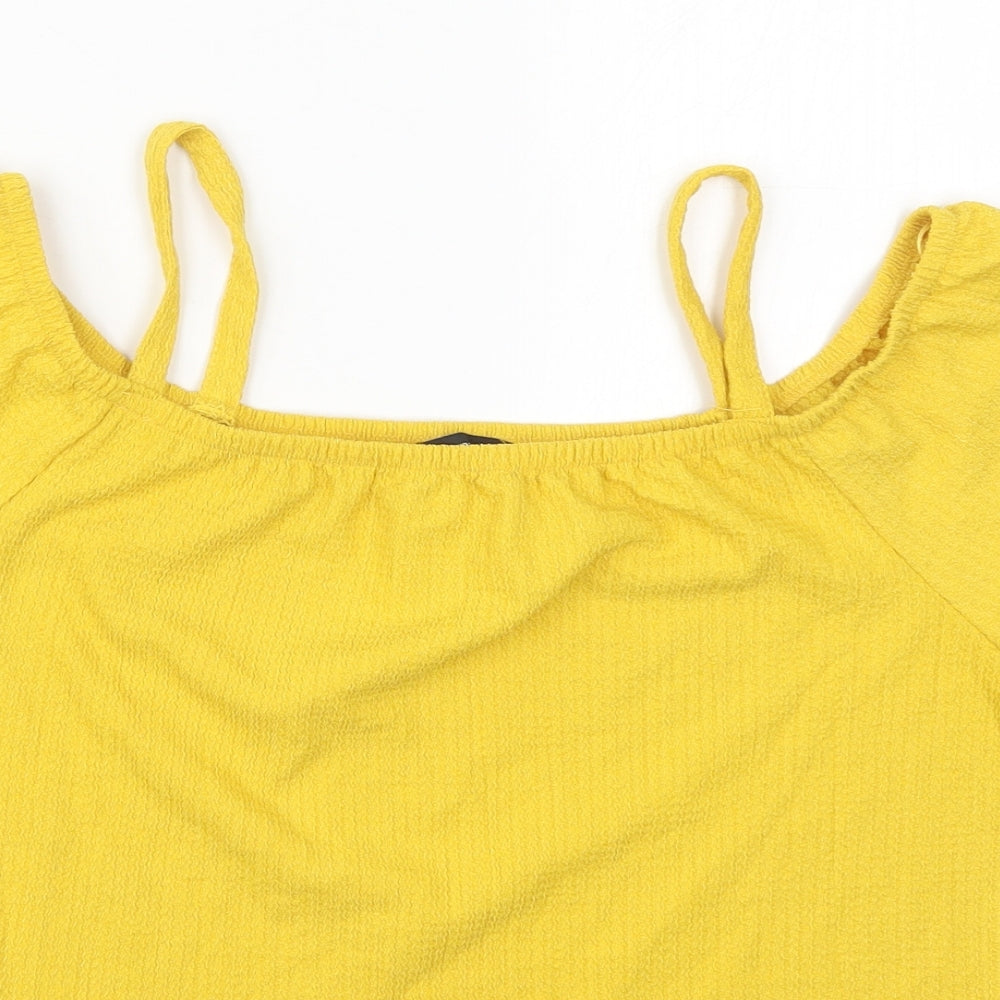 Matalan Womens Yellow  Polyester Basic T-Shirt Size 12 Round Neck