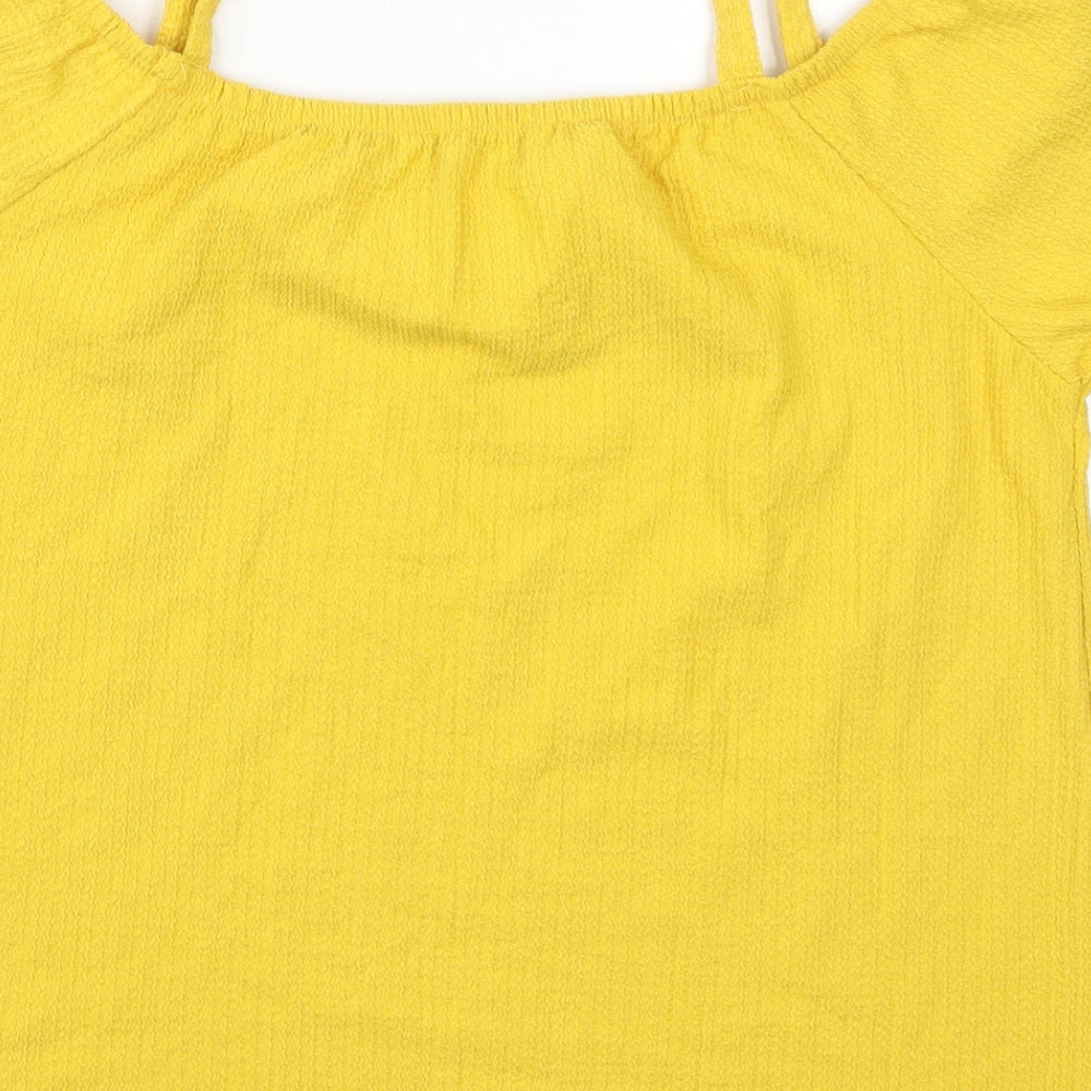 Matalan Womens Yellow  Polyester Basic T-Shirt Size 12 Round Neck