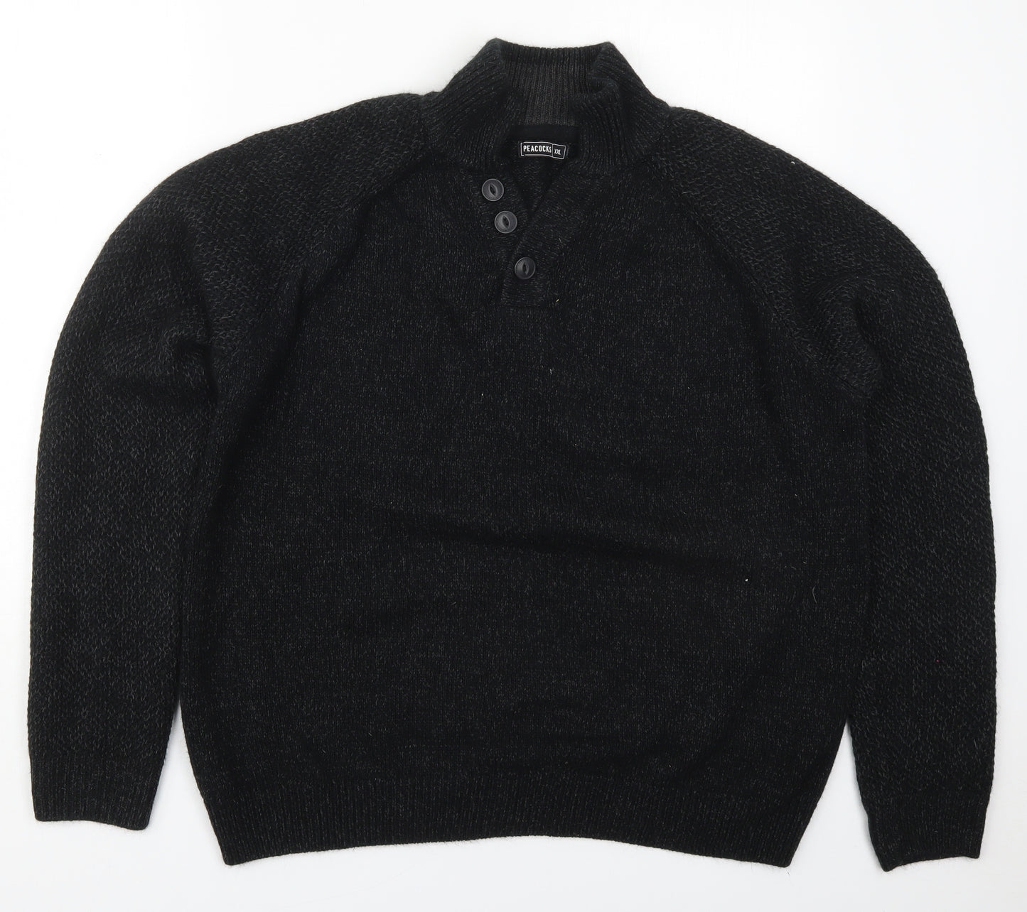 Peacocks Mens Black V-Neck  Acrylic Pullover Jumper Size 2XL