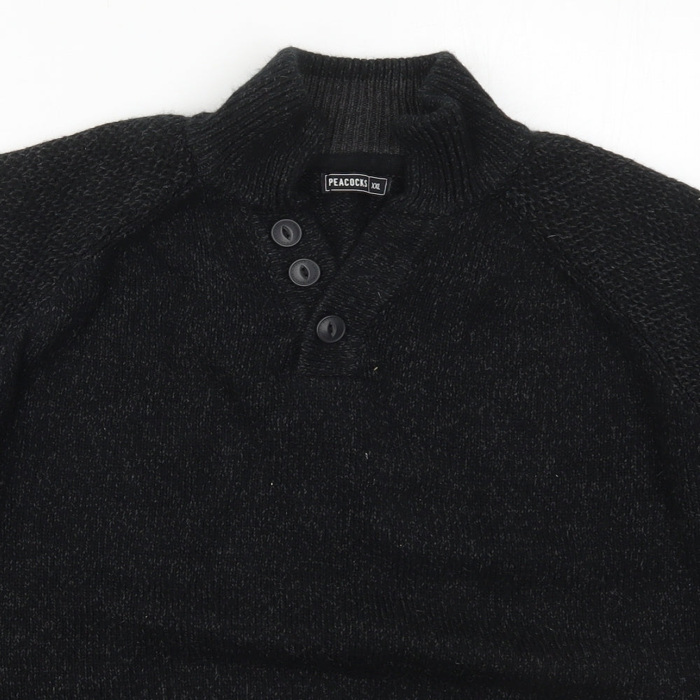 Peacocks Mens Black V-Neck  Acrylic Pullover Jumper Size 2XL