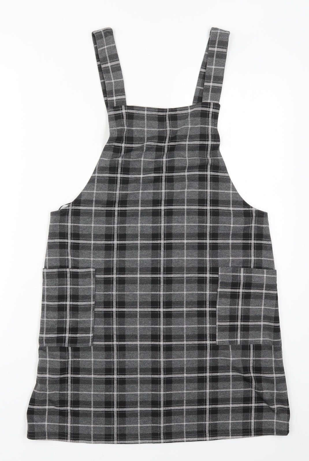 Primark Womens Grey Check Polyester Pinafore/Dungaree Dress  Size 12  Square Neck Pullover