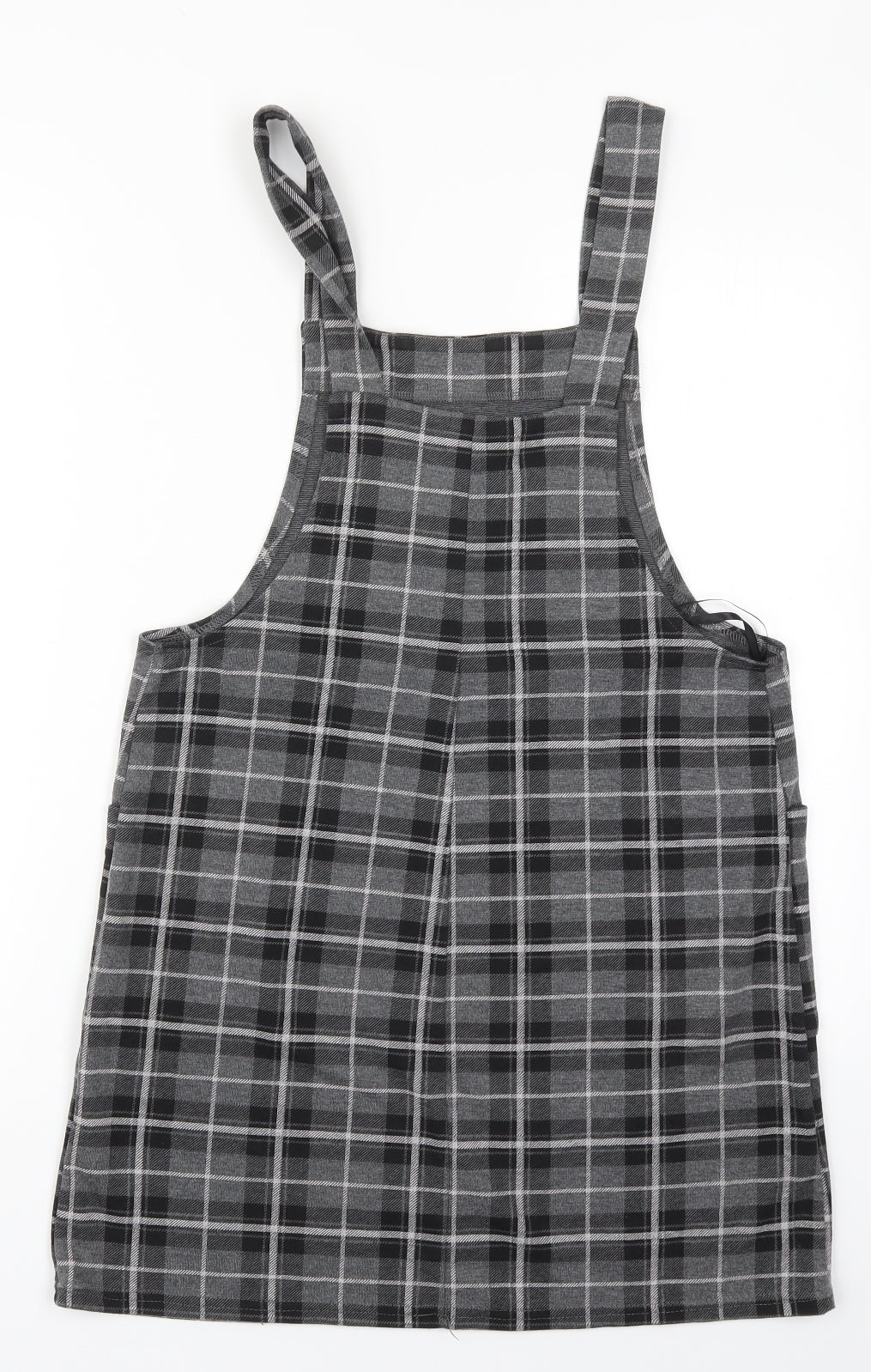 Primark Womens Grey Check Polyester Pinafore/Dungaree Dress  Size 12  Square Neck Pullover