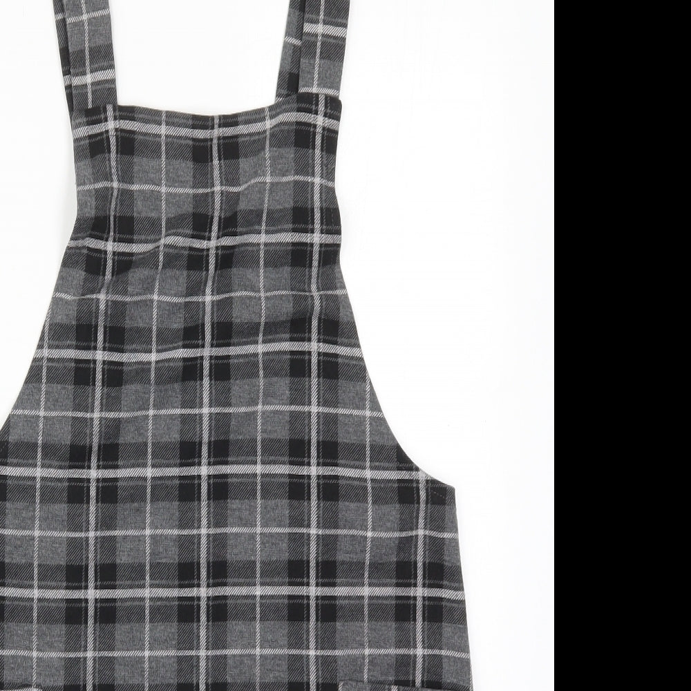 Primark Womens Grey Check Polyester Pinafore/Dungaree Dress  Size 12  Square Neck Pullover