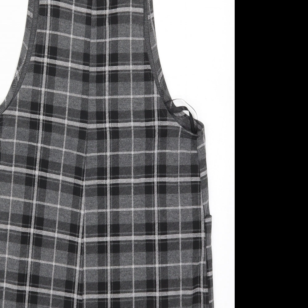 Primark Womens Grey Check Polyester Pinafore/Dungaree Dress  Size 12  Square Neck Pullover