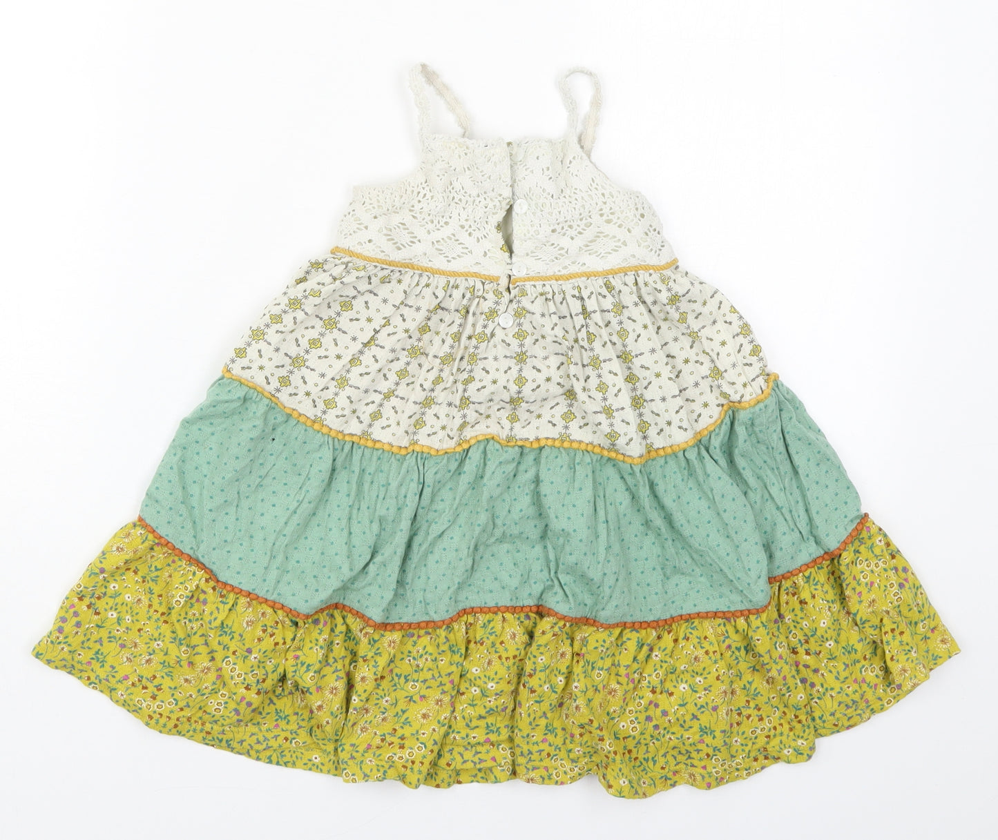 NEXT Girls Green Floral Cotton Trapeze & Swing  Size 18-24 Months  Round Neck Button