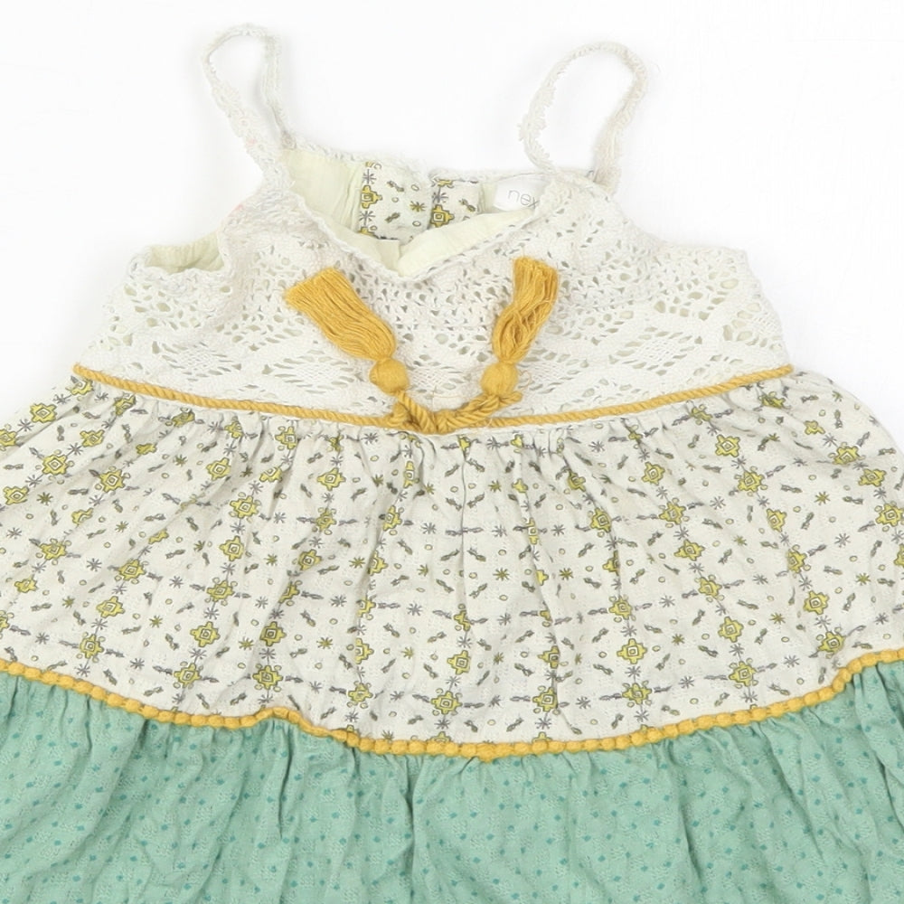 NEXT Girls Green Floral Cotton Trapeze & Swing  Size 18-24 Months  Round Neck Button