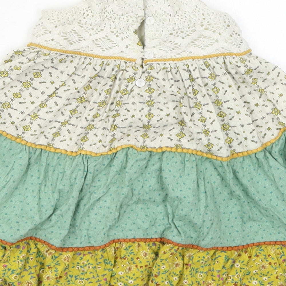 NEXT Girls Green Floral Cotton Trapeze & Swing  Size 18-24 Months  Round Neck Button