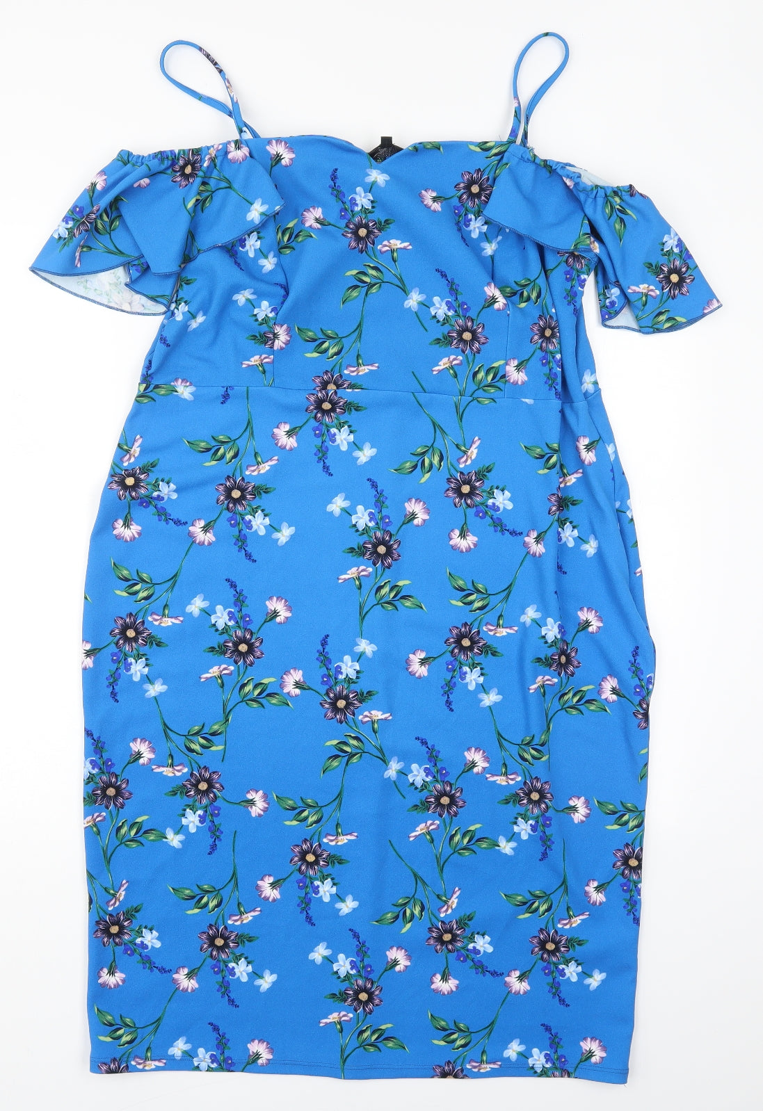 Envy Womens Blue Floral Polyester Bodycon  Size 18  Off the Shoulder Pullover