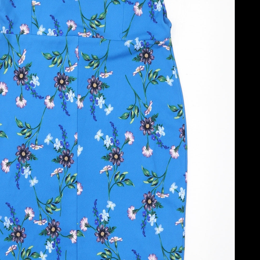 Envy Womens Blue Floral Polyester Bodycon  Size 18  Off the Shoulder Pullover