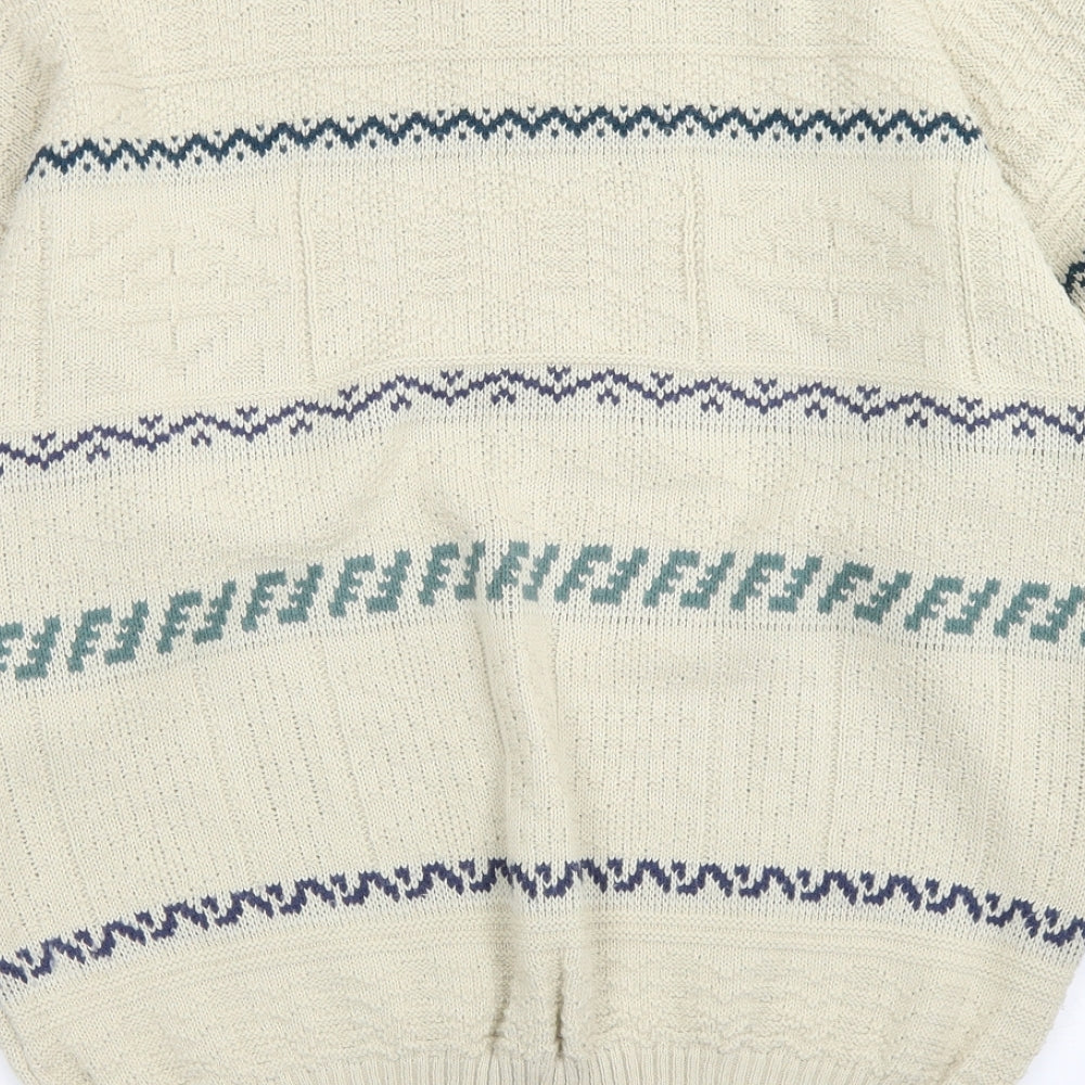 Revue Mens Beige Crew Neck Striped Acrylic Pullover Jumper Size XL