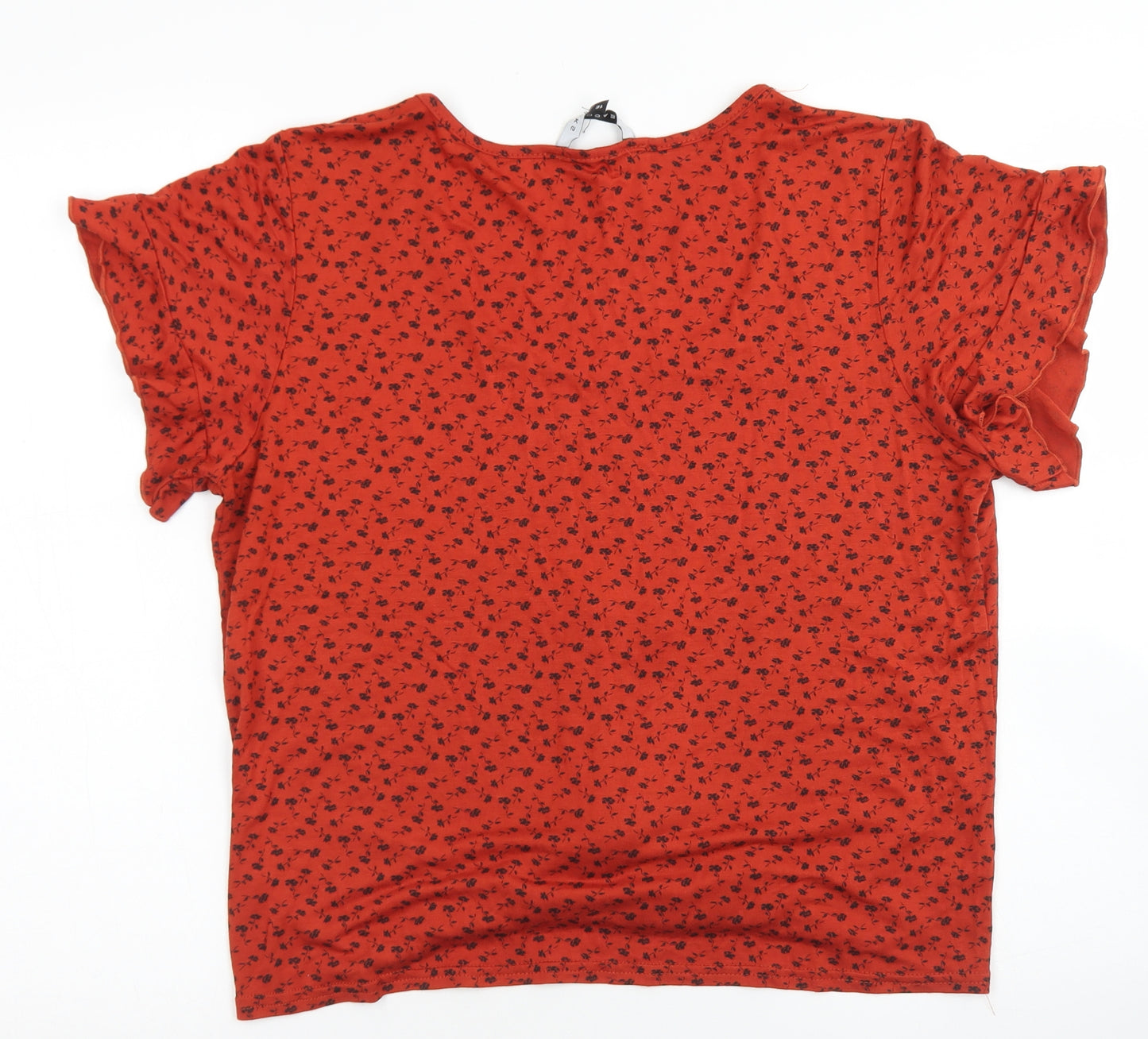 Peacocks Womens Red Floral Viscose Basic T-Shirt Size 16 Round Neck - Tie Front, Ruffle Sleeve