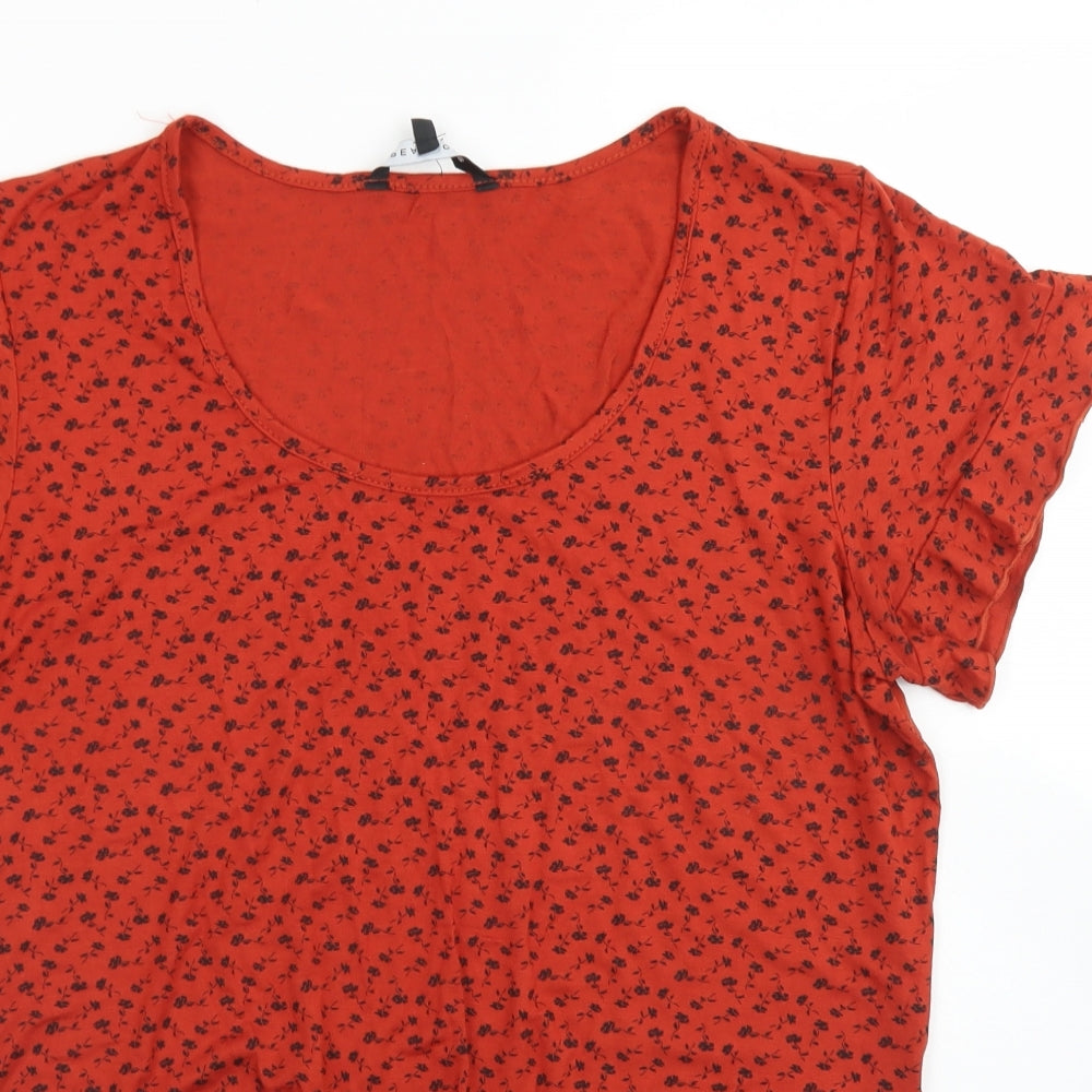Peacocks Womens Red Floral Viscose Basic T-Shirt Size 16 Round Neck - Tie Front, Ruffle Sleeve