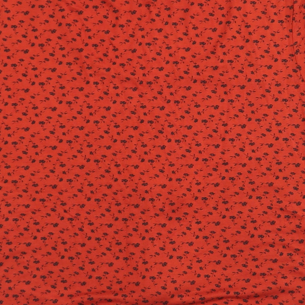 Peacocks Womens Red Floral Viscose Basic T-Shirt Size 16 Round Neck - Tie Front, Ruffle Sleeve