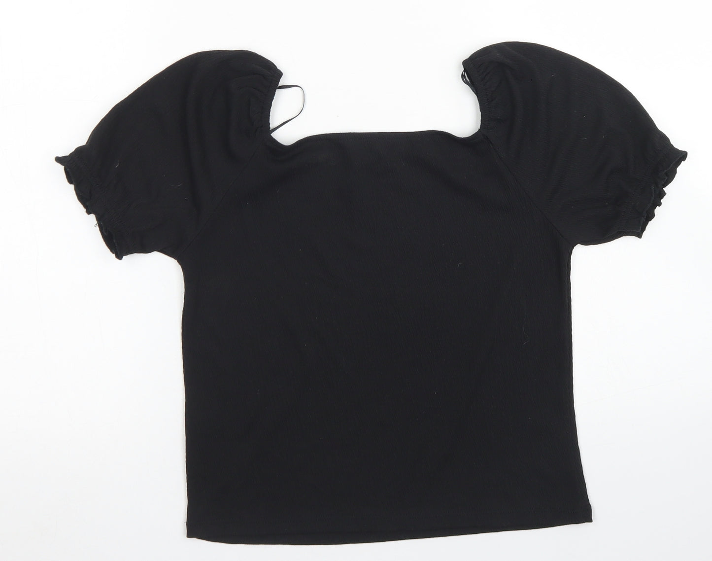 H&M Girls Black  Polyester Basic T-Shirt Size 10-11 Years Square Neck  - Puff Sleeve