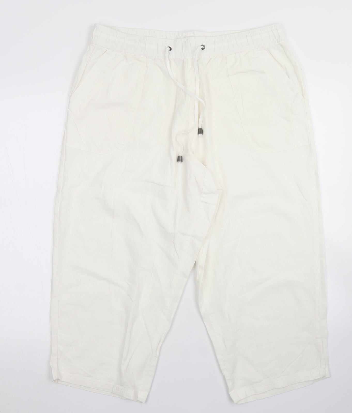 Evans Womens White  Linen Cargo Shorts Size 16 L20 in Regular Drawstring
