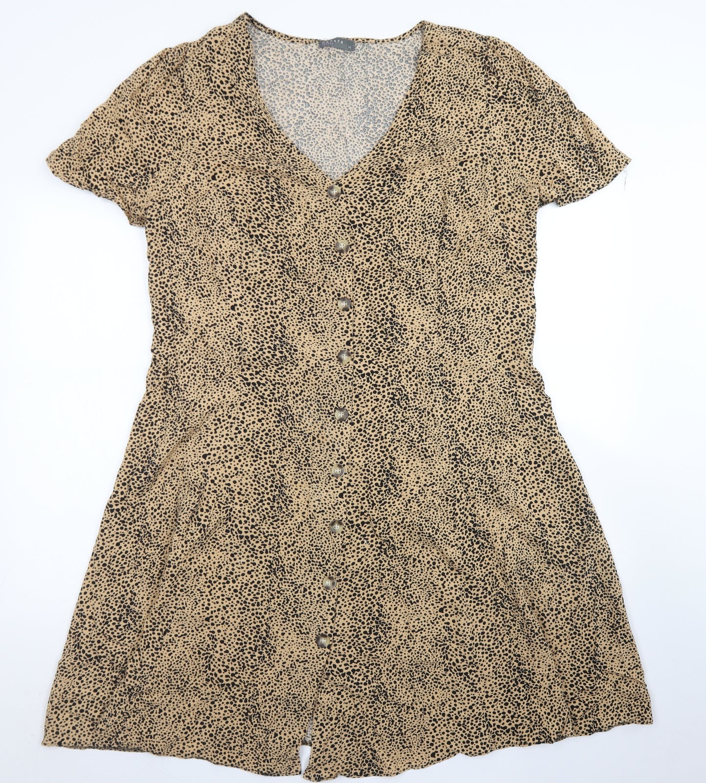 Papaya Womens Brown Animal Print Viscose Fit & Flare  Size 18  V-Neck Button