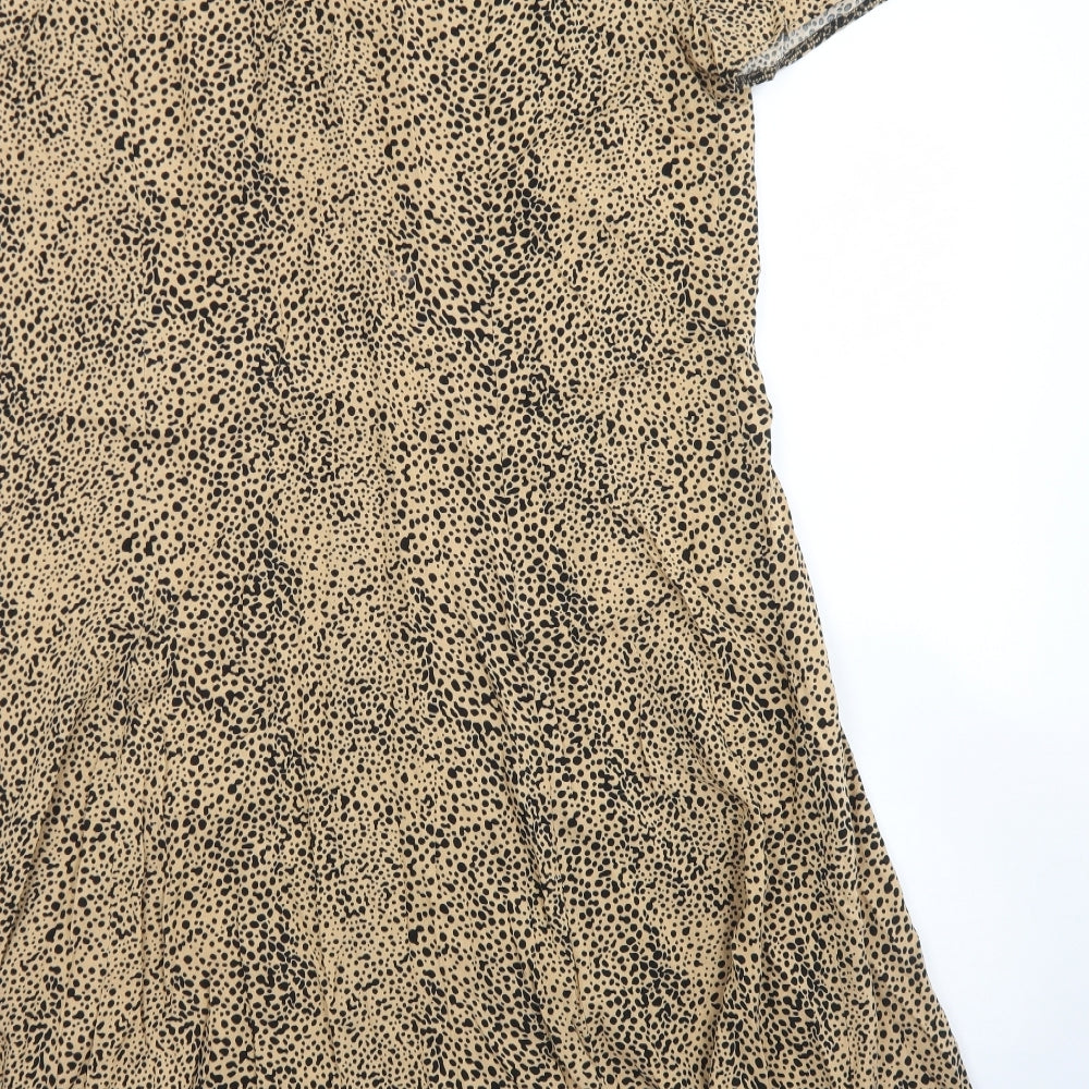 Papaya Womens Brown Animal Print Viscose Fit & Flare  Size 18  V-Neck Button