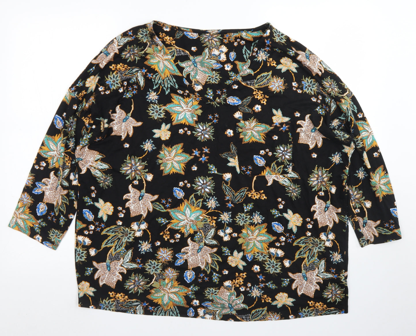 TU Womens Black Floral Viscose Basic T-Shirt Size 18 Round Neck