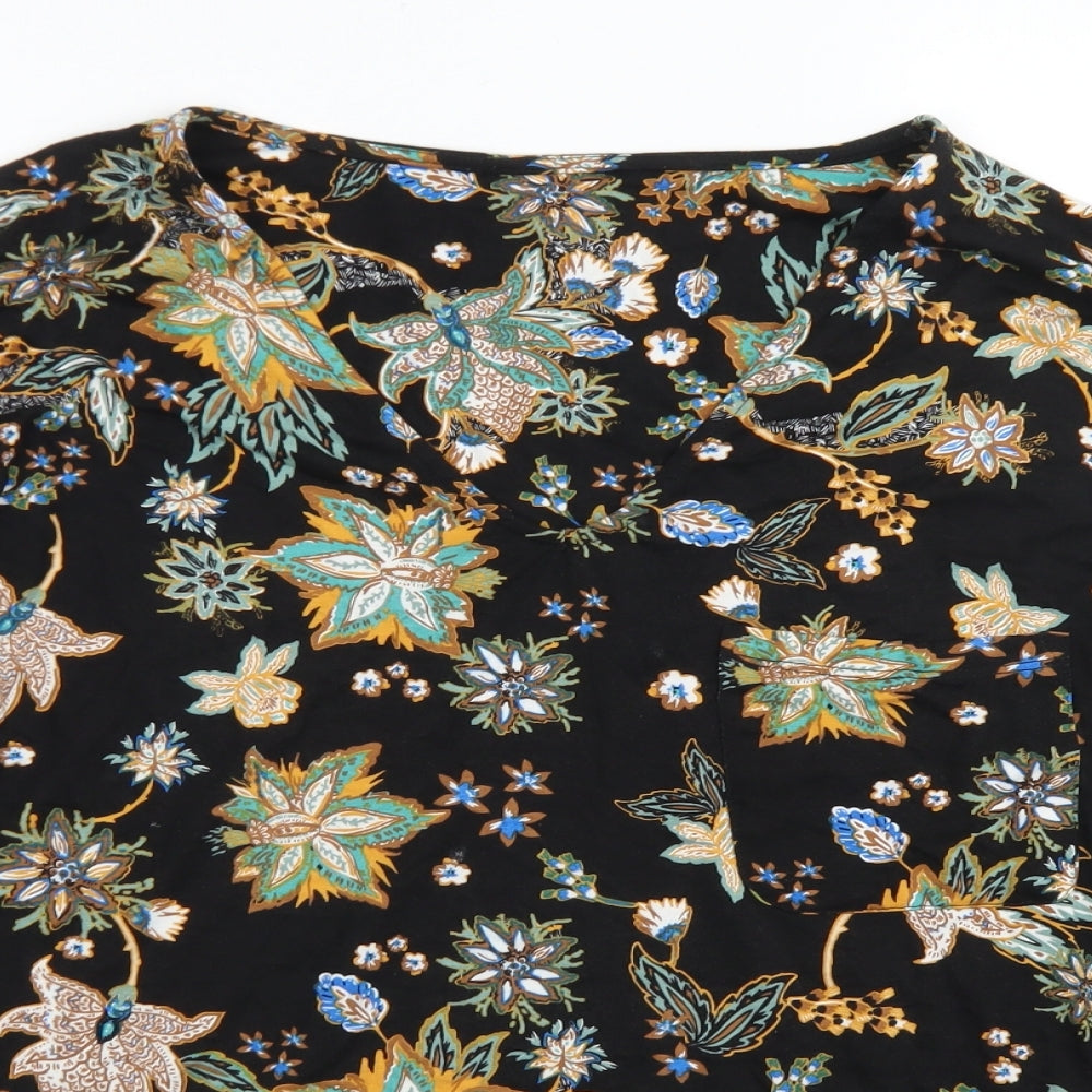 TU Womens Black Floral Viscose Basic T-Shirt Size 18 Round Neck